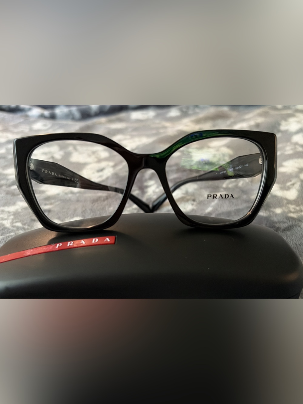 Prada Black Frame with Green Accents Women's Optical Glasses